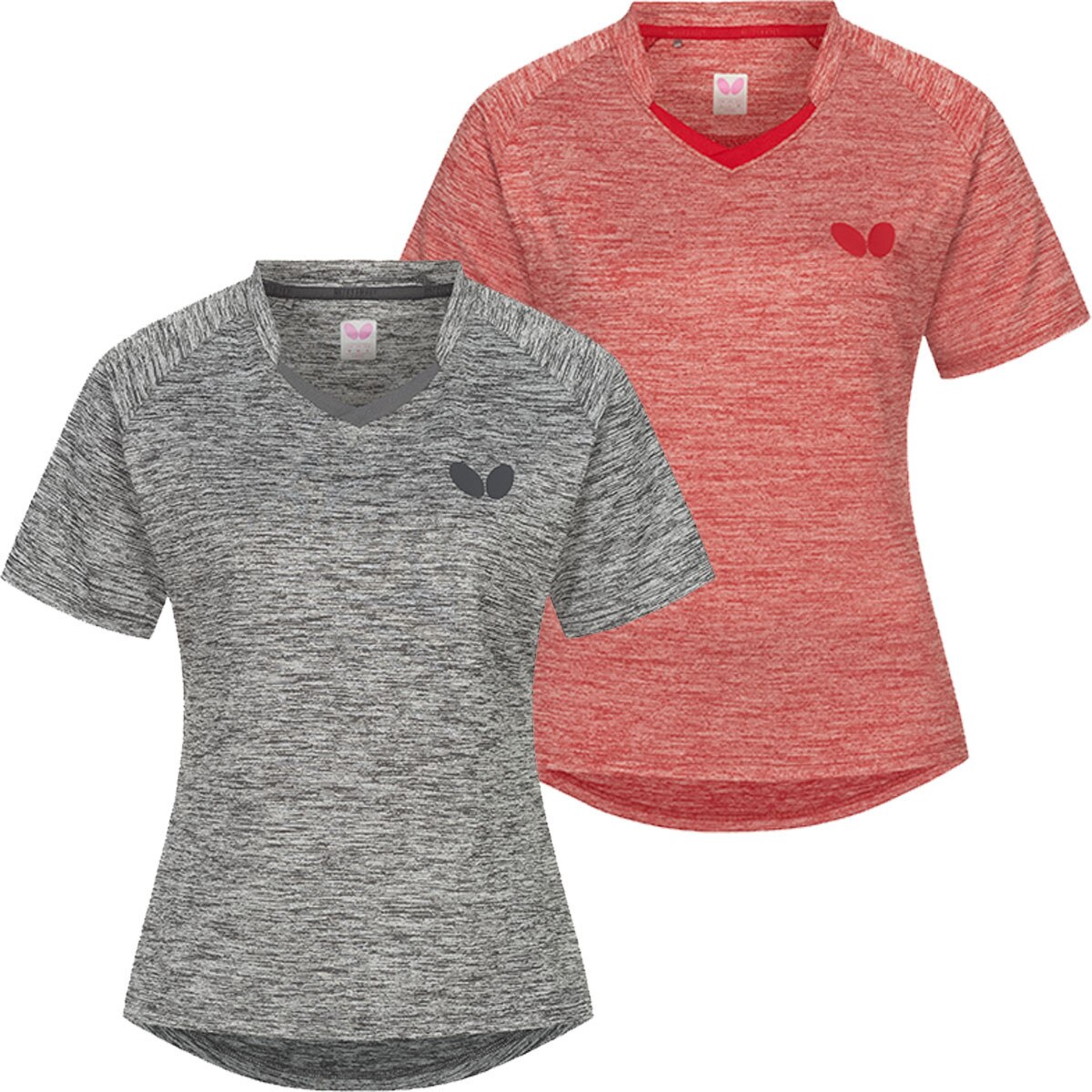 Butterfly Izumo Lady Shirt: Red & Grey Colors